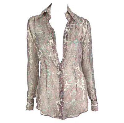 Pre-owned Dolce & Gabbana S/s 2000  Pink Paisley Sheer Button Rhinestone Cuff Shirt