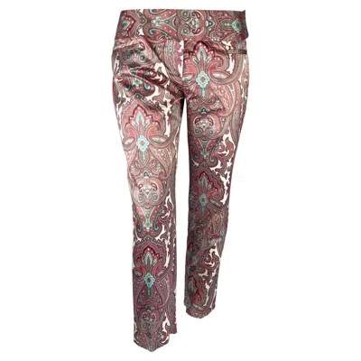 Pre-owned Dolce & Gabbana S/s 2000  White Pink Satin Paisley Print Tapered Cropped Pants