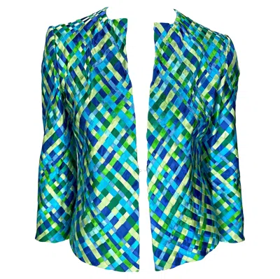 Pre-owned Dolce & Gabbana S/s 2002  Runway Blue Green Satin Woven Ribbon Jacket It42