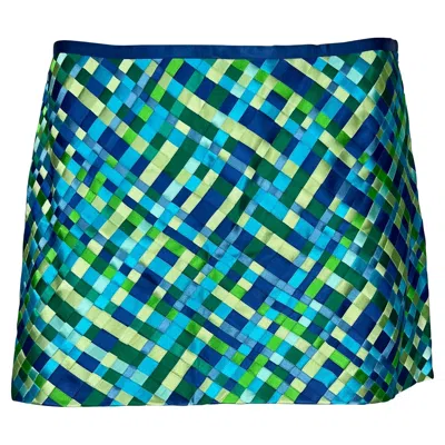 Pre-owned Dolce & Gabbana S/s 2002  Runway Blue Green Satin Woven Ribbon Mini Skirt Y2k