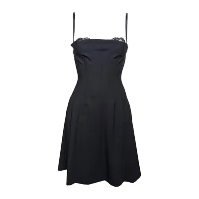 Pre-owned Dolce & Gabbana S/s 2003 Black Lace-trim Corset-boned Lace-up Back Mini Dress