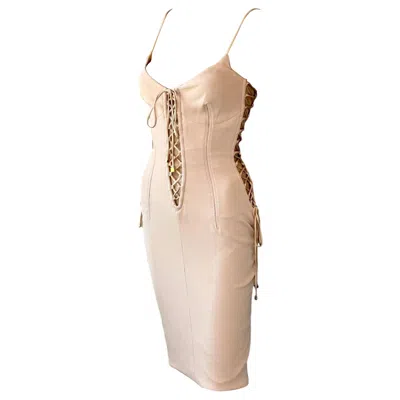 Pre-owned Dolce & Gabbana S/s 2003 Corset Lace-up Bustier Bodycon Dress In Beige