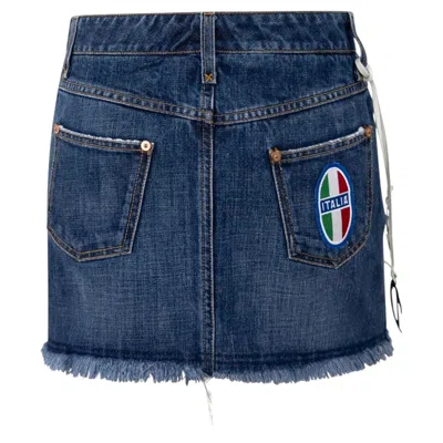 Pre-owned Dolce & Gabbana S/s 2003  'italia' Logo Medallion Distressed Denim Mini Skirt In Purple
