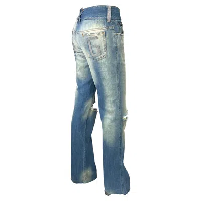 Pre-owned Dolce & Gabbana S/s 2003  'sex & Love' Rhinestone Chainmail Distressed Jeans In Gray
