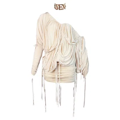 Pre-owned Dolce & Gabbana S/s 2003 "love And Sex" Ruffle String Ivory Skirt In White