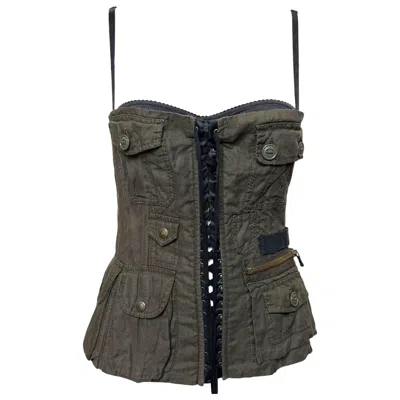 Pre-owned Dolce & Gabbana S/s 2003 Military Linen Cargo Corset In Black