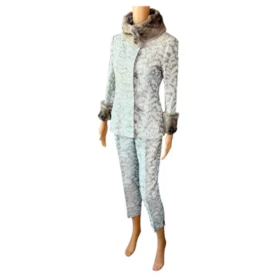 Pre-owned Dolce & Gabbana S/s 2003 Unworn Fur Jacket & Pants 2 Piece Set Pant Suit In Gray