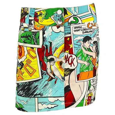 Pre-owned Dolce & Gabbana S/s 2004  Logo Comic Book Pop Art Print Multicolor Mini Skirt In Green