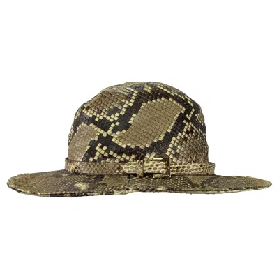 Pre-owned Dolce & Gabbana S/s 2005  Genuine Python Wide Brim Logo Buckle Hat In Brown