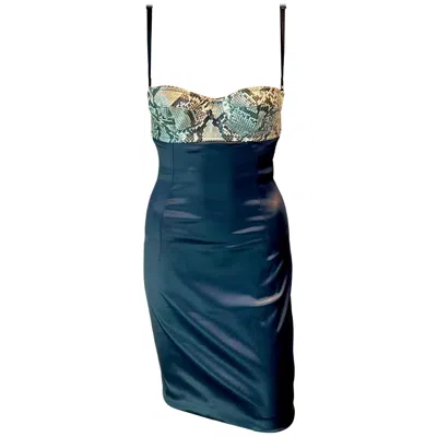 Pre-owned Dolce & Gabbana S/s 2005 Python Leather Bustier Bra Bodycon Silk Mini Dress In Black