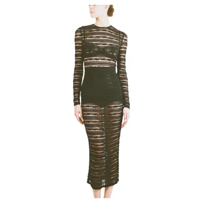 Pre-owned Dolce & Gabbana S/s 2017 Black Lace Sheer Body Con Long Sleeve Dress It 40