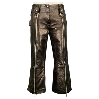 Pre-owned Dolce & Gabbana Ss2000 Size 6 Black Silver Leather Cropped Casual Pants