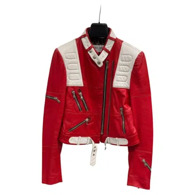 Pre-owned Dolce & Gabbana S/s2001  Biker Leather Jacket In Red