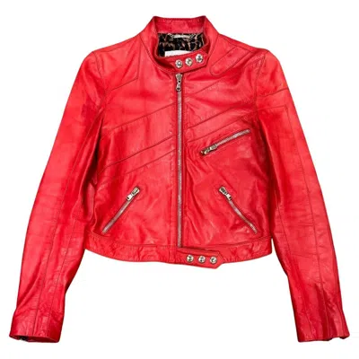 Pre-owned Dolce & Gabbana S/s2001  Runway Biker Leather Jacket In Red