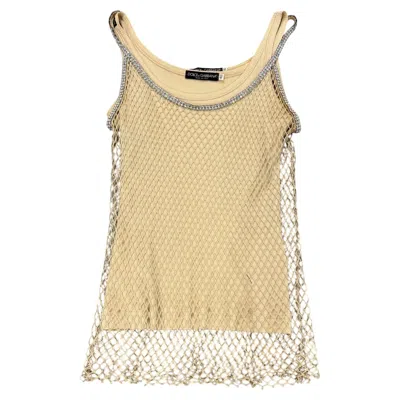 Pre-owned Dolce & Gabbana S/s2002  J-lo Fishnet Swarovski Top Set In Beige
