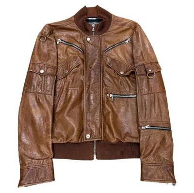Pre-owned Dolce & Gabbana S/s2004  Runway Military Zip Leather Jacket In Brown