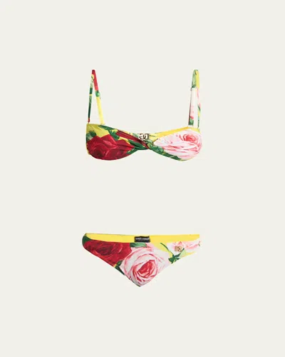 Dolce & Gabbana St. Bouquet Two-piece Swimsuit In Multicolor