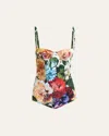 Dolce & Gabbana Floral Print Padded Swimsuit With Adjustable Straps In Multi