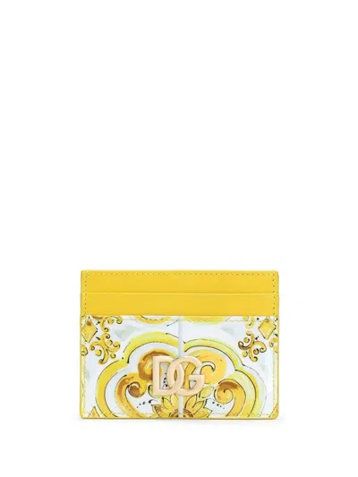 Dolce & Gabbana 3.5 Majolica Print Cardholder In Yellow