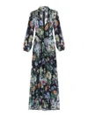 Dolce & Gabbana Long Black Silk Dress With Floral Pattern Women In Negro