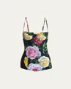 Dolce & Gabbana One-piece Swimsuit With Rose And Peony Print In Peonie/rose F.nero