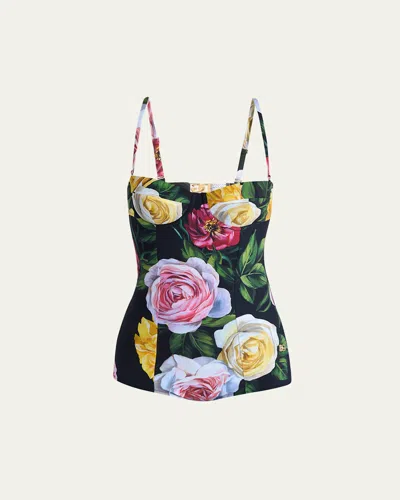Dolce & Gabbana One-piece Swimsuit With Rose And Peony Print In Multi