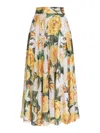 Dolce & Gabbana Sequined Midi Circle Skirt With Yellow Rose Print In White