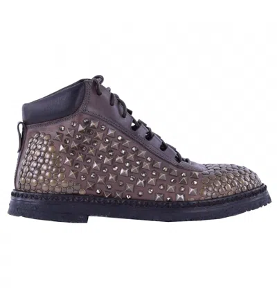 Pre-owned Dolce & Gabbana Stable Ankle Boots Cortina With Studs Crystals Brown 04872