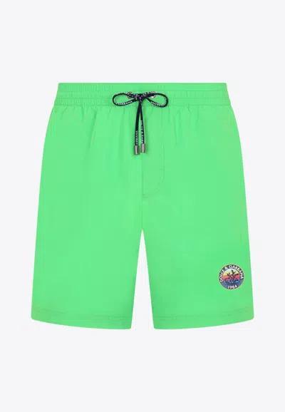 Dolce & Gabbana Stamp Logo Swim Shorts In Green