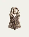 Dolce & Gabbana Leopard-print Halterneck Swimsuit In Leo New