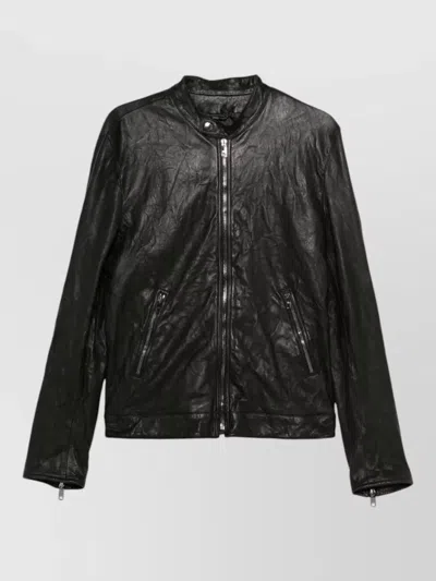 Dolce & Gabbana Stand Collar Lambskin Zip Up Jacket In Black