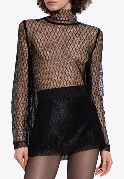 DOLCE & GABBANA STAND-UP COLLAR MESH BLOUSE