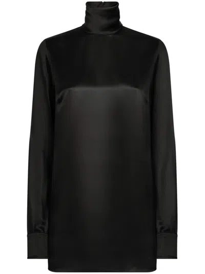 DOLCE & GABBANA STAND-UP NECK BLOUSE - WOMEN'S - SILK