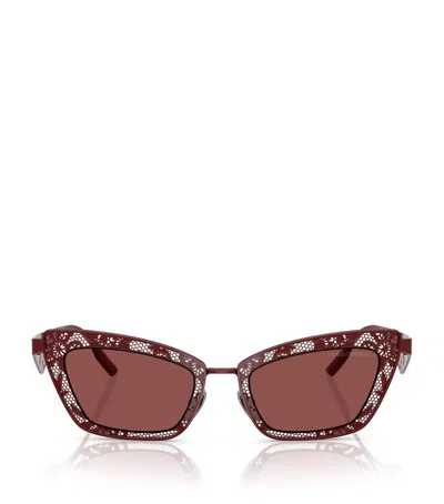Dolce & Gabbana Steel Rectangular Sunglasses In Red