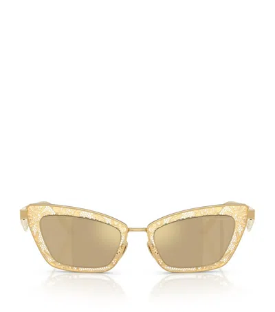 Dolce & Gabbana Steel Square Sunglasses In Gold