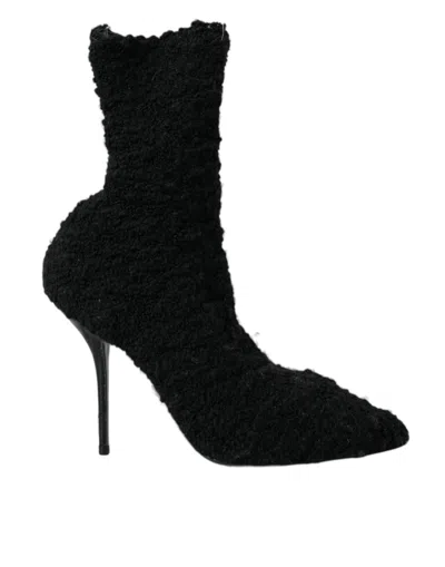 Dolce & Gabbana Stretch-knitted Pointed Stiletto Booties In Black