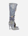 Dolce & Gabbana Patchwork-denim Knee-high Boots In Blue
