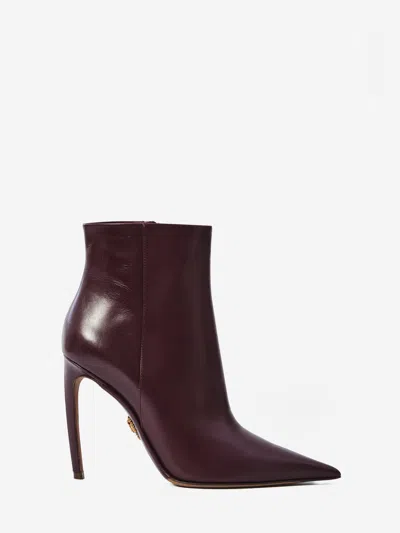 Dolce & Gabbana Devotion Leather Ankle Boots In Burgundy