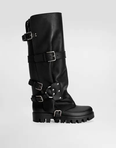 Dolce & Gabbana Stivale In Gomma E Pelle In Black