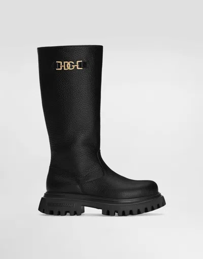 Dolce & Gabbana Stivale In Pelle Di Vitello In Nero