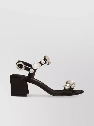 Dolce & Gabbana Stone Block Heel Sandals In Black