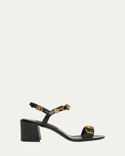 Dolce & Gabbana Stone Embellished Leather Block-heel Sandals In Black