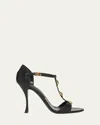 Dolce & Gabbana Stone Embellished Leather T-strap Sandals In Black
