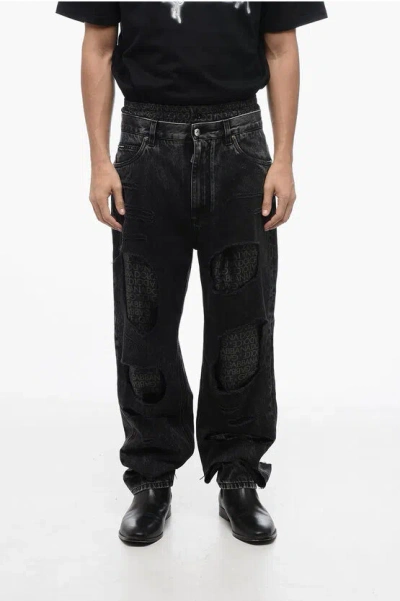 DOLCE & GABBANA STONE WASHED DISTRESSED DENIMS WITH MONOGRAM SILK DETAILS 22