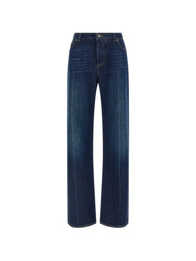 Dolce & Gabbana Pleated Trompe L Oeil Stretch Denim Trousers In Blue