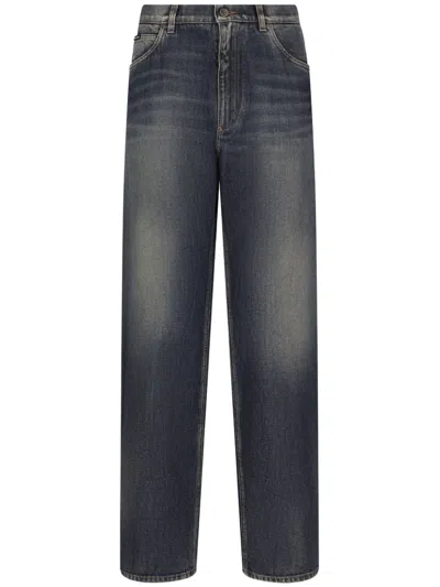 Dolce & Gabbana Stonewashed Straight-leg Jeans In Blue