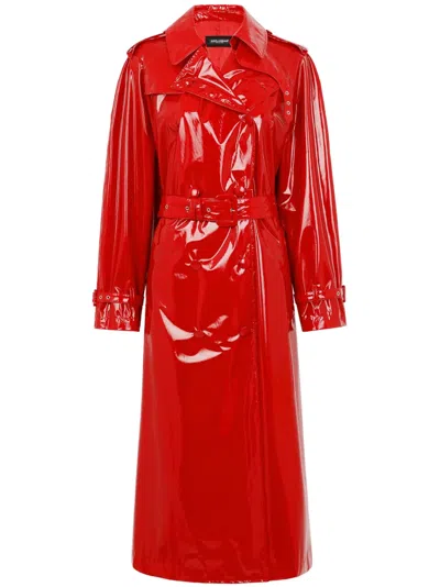 Dolce & Gabbana Storm-flap Patent Trench Coat In Red