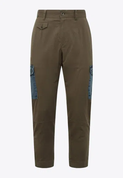 Dolce & Gabbana Khaki Green Denim-pocket Straight Trousers