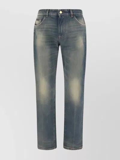 Dolce & Gabbana Straight Cotton Jeans With Metal Hardware In Blue
