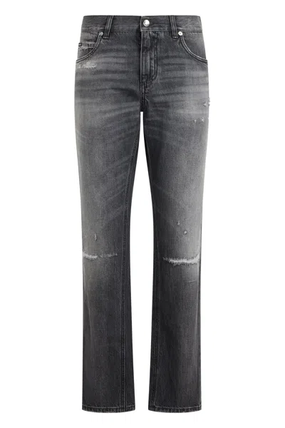 Dolce & Gabbana Straight Cut Faded Denim Jeans For Men In Gray